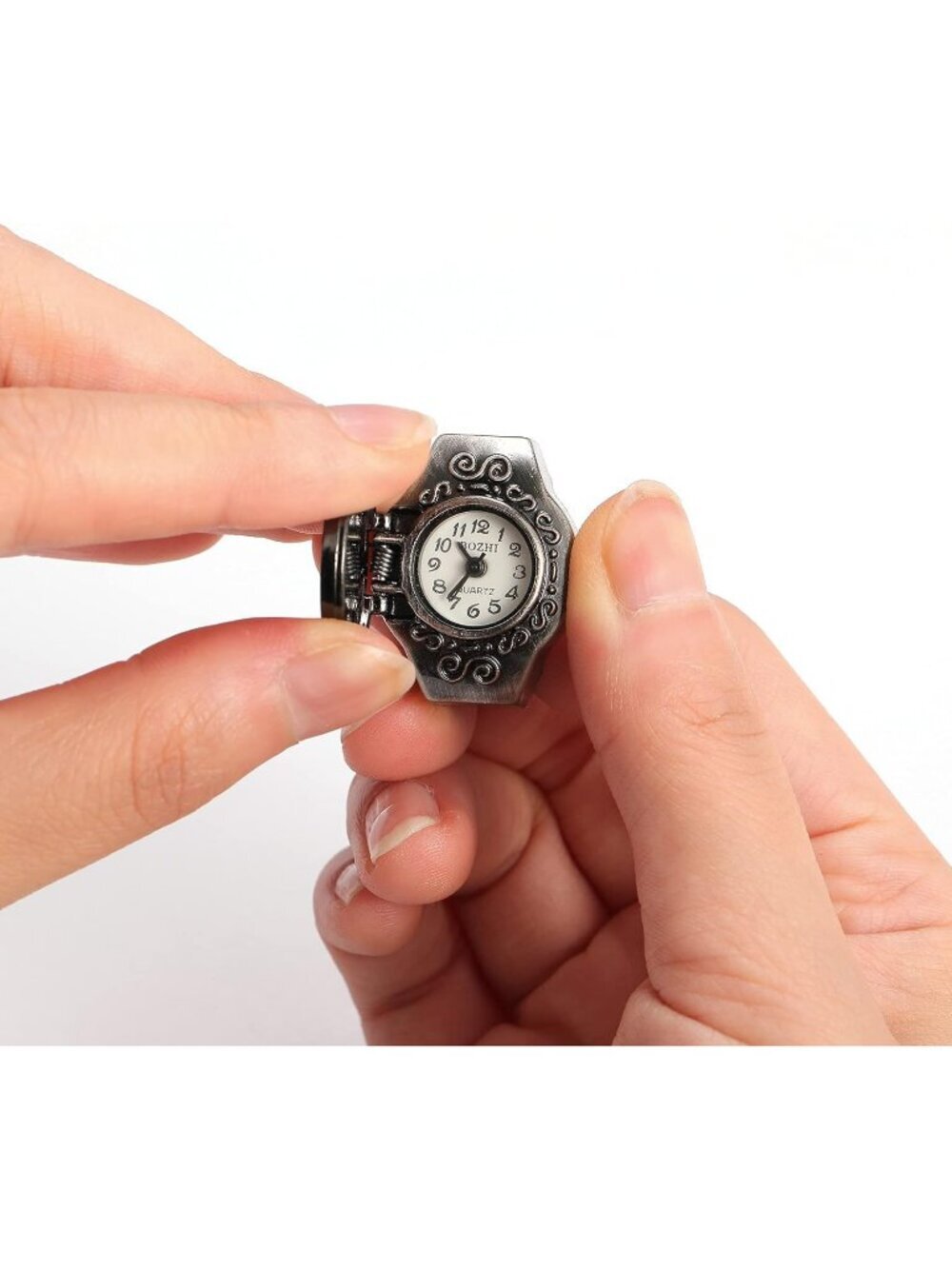 Unisex All Black Analog Quartz Punk Helm Cover Adjustable Finger Ring Watch - Picture 2 of 7
